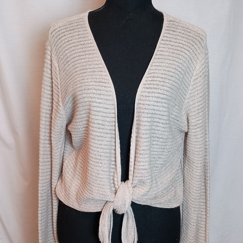 Norm Thompson Linen Blend Open/Tie Front Sweater Size L